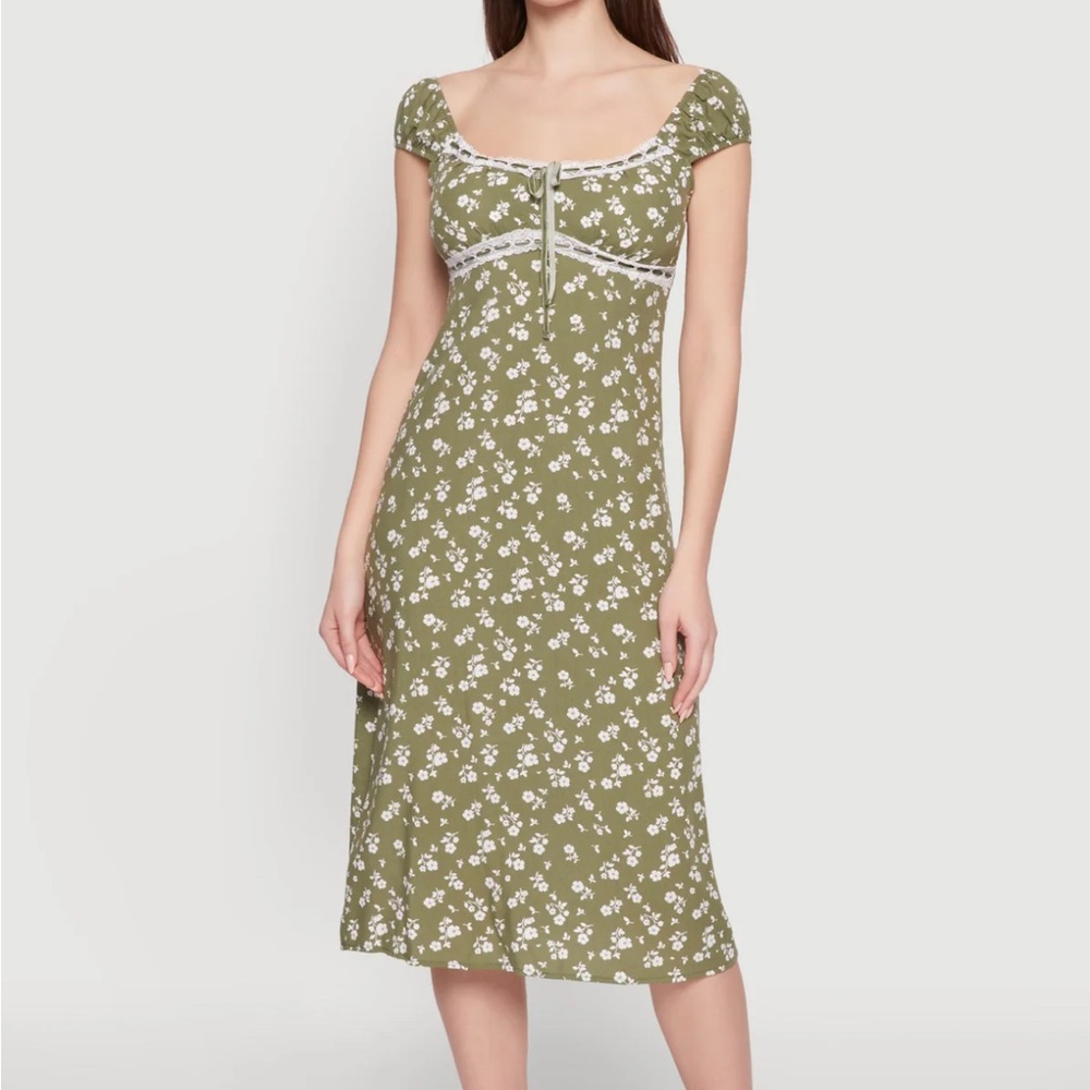 Madden Girl Olive Floral Midi Dress